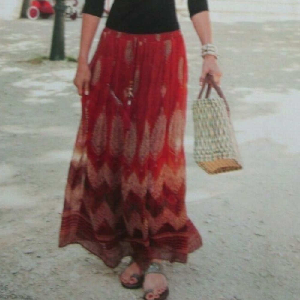 Soft Surrounding Fiery Feather Rustic Boho Maxi Skirt Size S